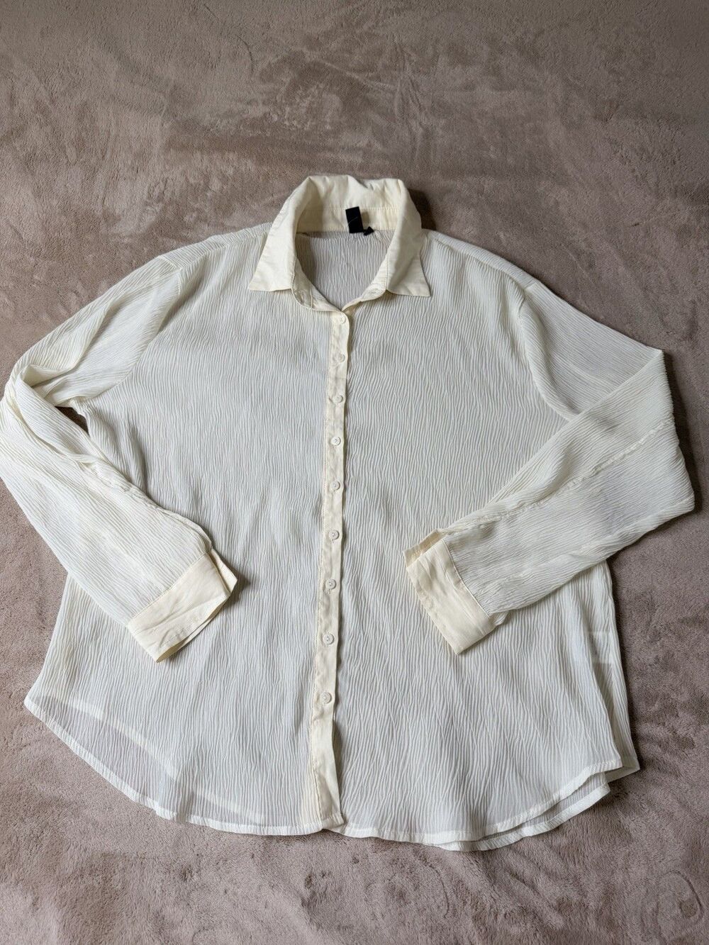 Windsor Sheer Blouse Ivory Button Front Long Sleeve Top Size L